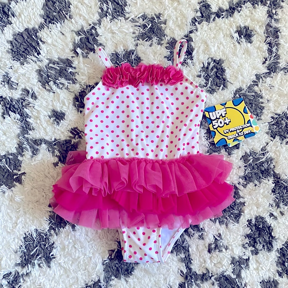 NWT Little Me Pink Polka Dot Swimsuit Size 24M